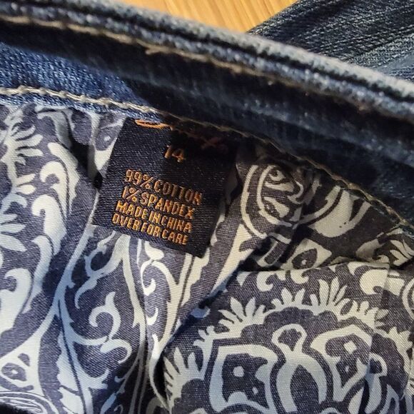 Seven7 Women's Blue Straight Leg Belt Loops Button Closure Jeans - Picture 5 of 8